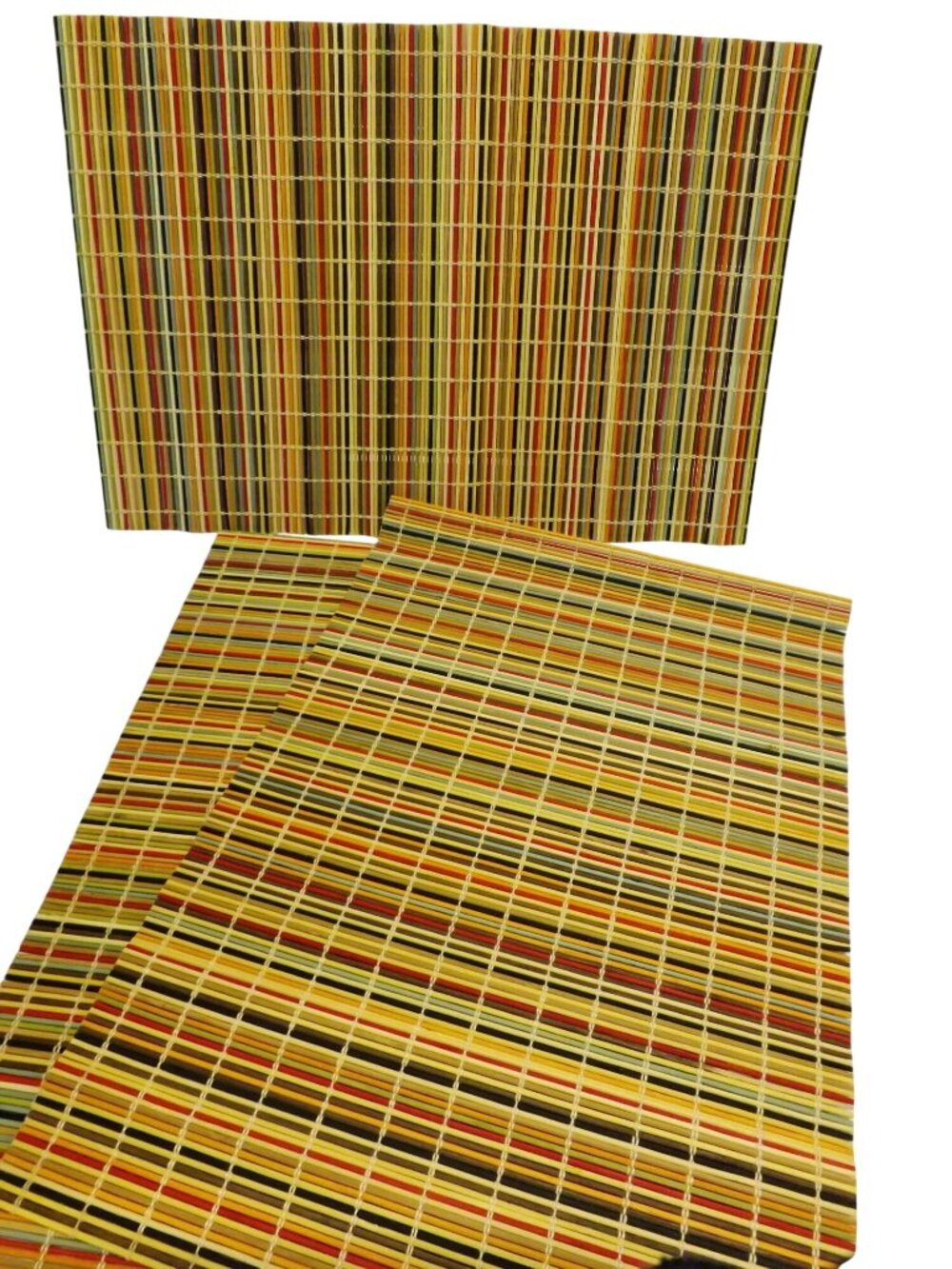 Multicolor Bamboo Table Mats Set Of 3 - Vibrant Striped Design - 19" x 13"